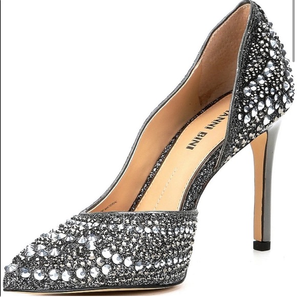 Gianni Bini Mariah Black and Silver Jeweled stiletto heel size 8.5 LIKE NEW - Picture 3 of 12
